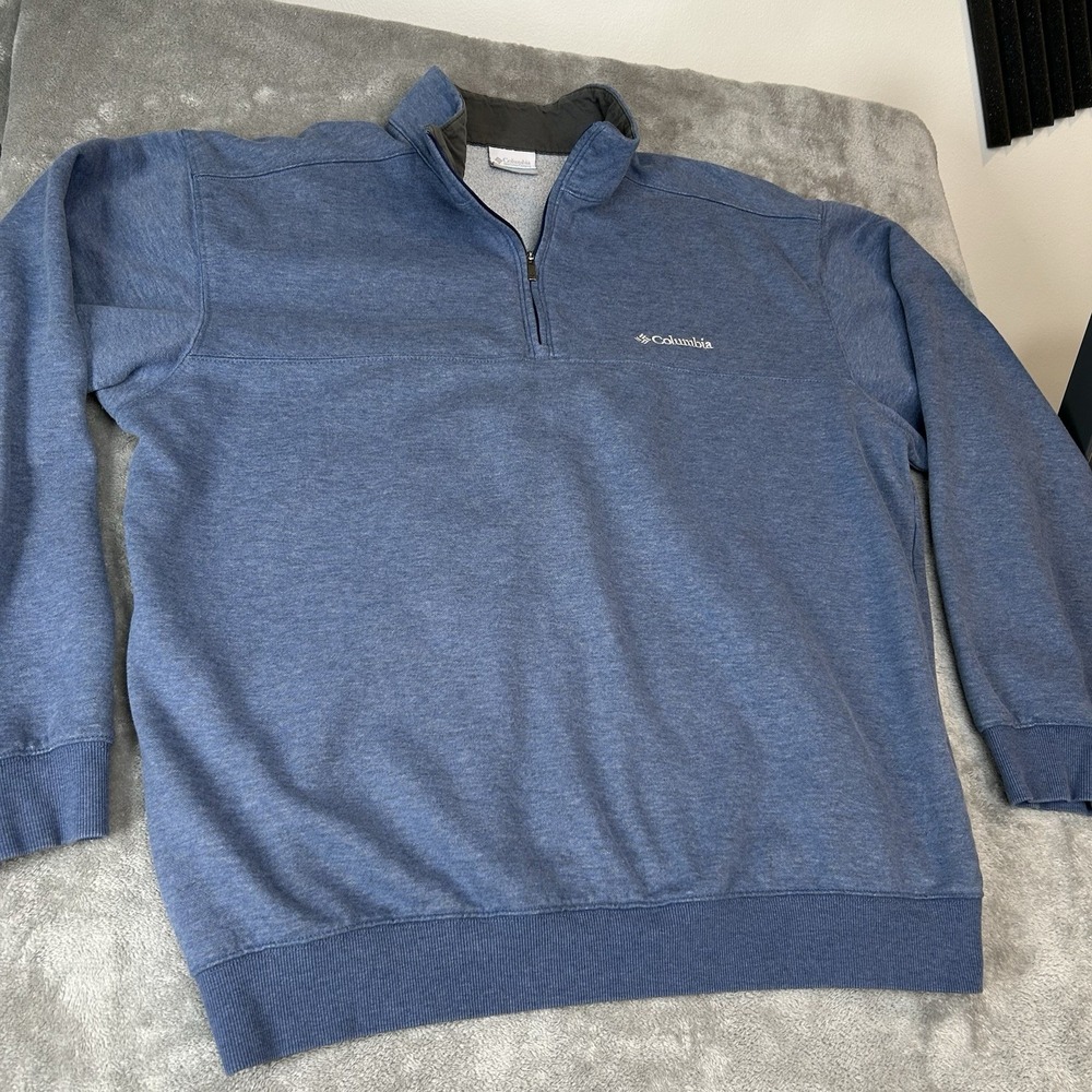 Columbia Quarter Zip Pullover Sweatshirt Men's Size L Heather Blue Long Sleeve